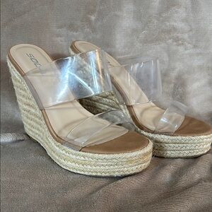 NWOT Transparent Wedge Sandals
